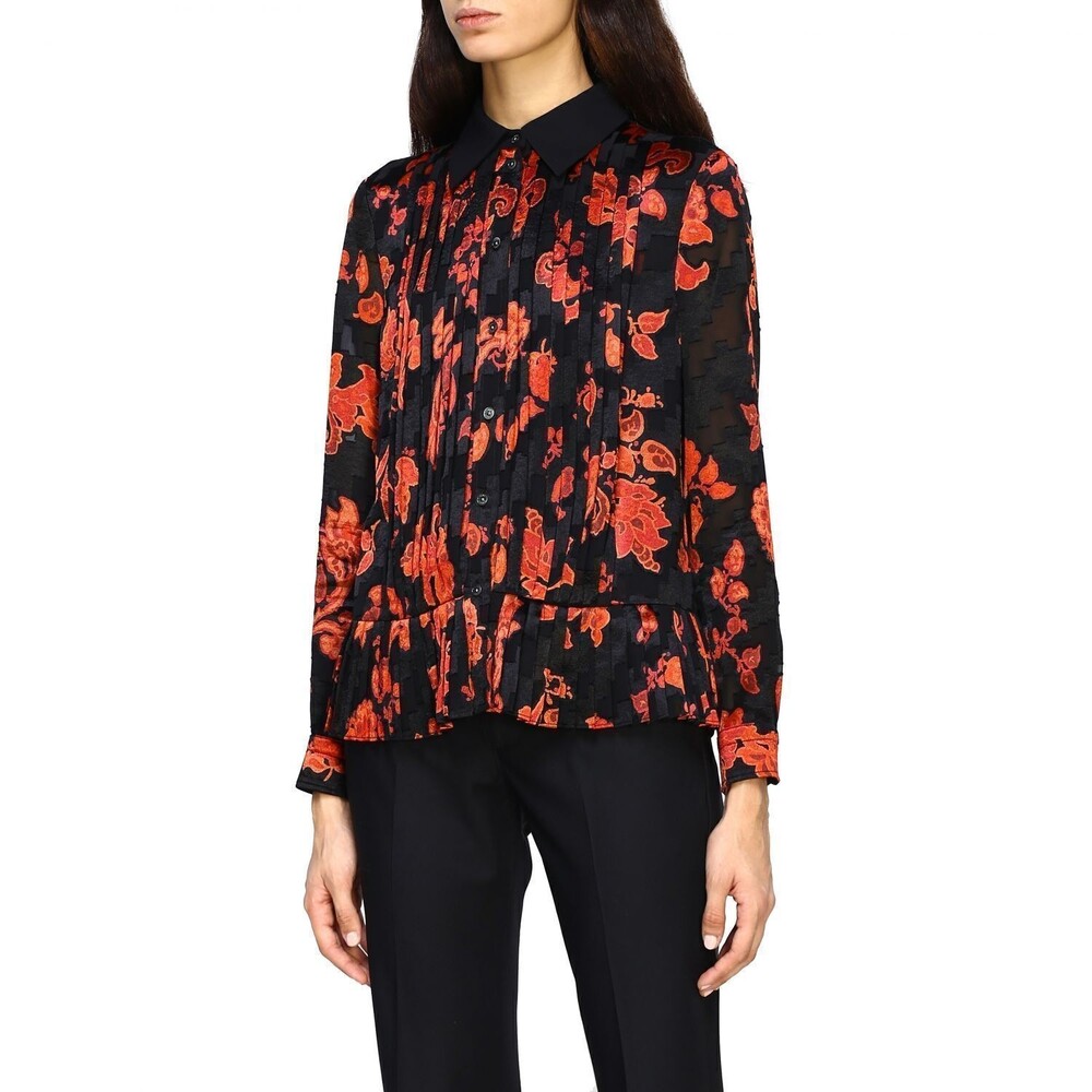 Tory Burch Printed Pleated Shirt Womens 00 Black Red Paisley Button Up $498 NWT - Picture 10 of 11